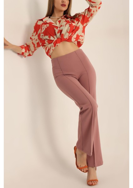 Kadın Çimalı Likralı Yüksek Bel Ispanyol Paça Pantolon fiyatları