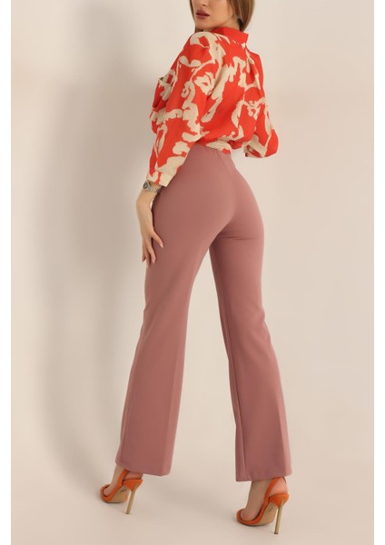 Kadın Çimalı Likralı Yüksek Bel Ispanyol Paça Pantolon fırsatları