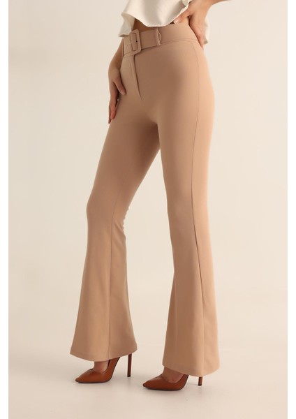 Kadın Kemerli Ispanyol Paça Yüksek Bel Pantolon modelleri