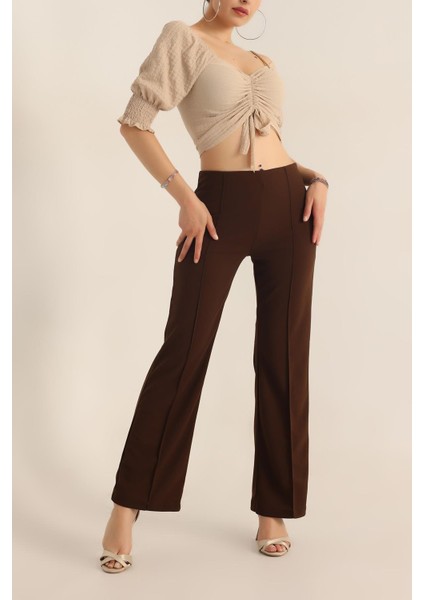 Kadın Çimalı Likralı Yüksek Bel Ispanyol Paça Pantolon modelleri