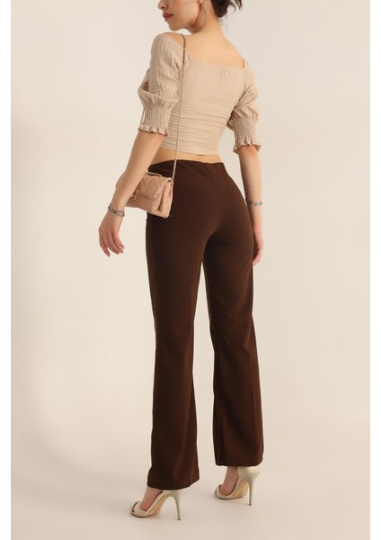 Kadın Çimalı Likralı Yüksek Bel Ispanyol Paça Pantolon fırsatları