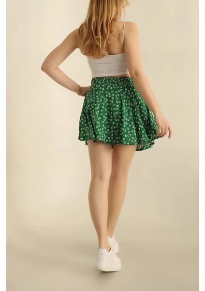 Vıoshıne Kadın Beli Lastikli Desenli Viskon Şort Etek fiyatları