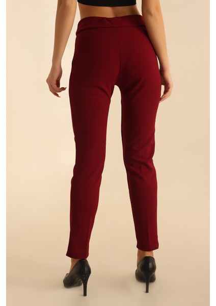 Kadın Beli Bağlamalı Yüksek Bel Kuş Gözü Pantolon