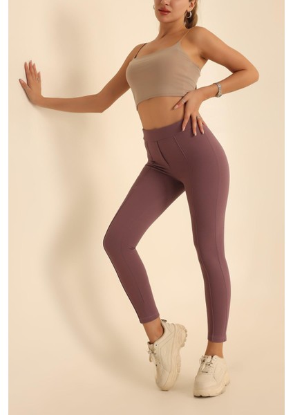 Kadın Beli Lastikli Likralı Çimalı Çelik Tayt