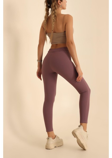 Kadın Beli Lastikli Likralı Çimalı Çelik Tayt modelleri