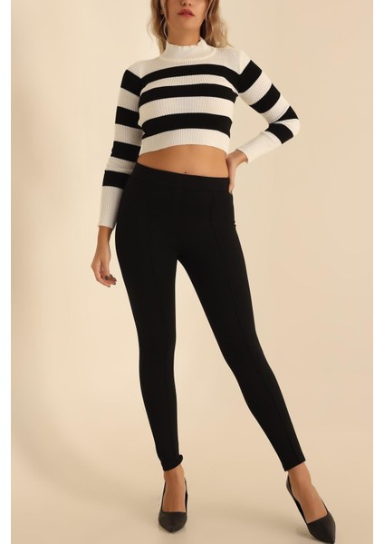 Kadın Beli Lastikli Likralı Çimalı Çelik Tayt