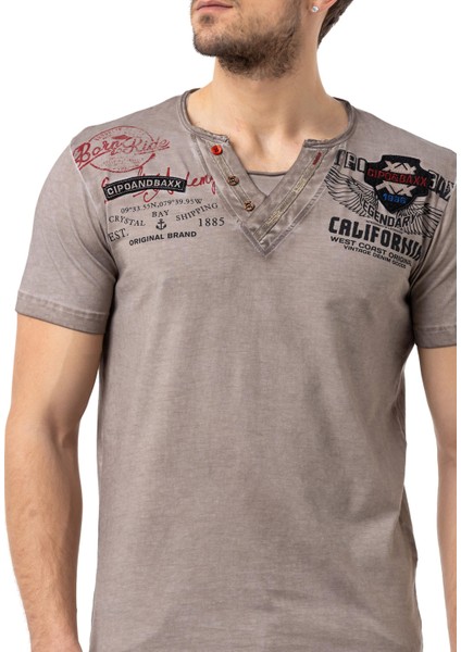 CT783 Düğmeli V Yaka California Baskılı Erkek Tişört fırsatları