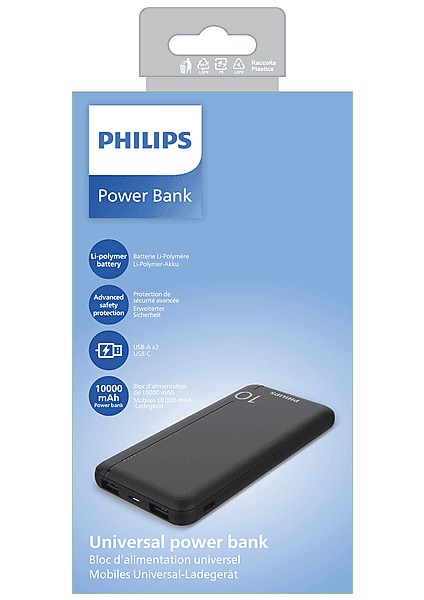 DLP1810CB 10.000 Mah 2xusb-A 2.1A, Usb-C Çıkış Taşınabilir Şarj Cihazı Siyah