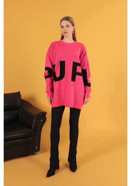 Vioshine Kadın Oversize Baskılı Triko Kazak