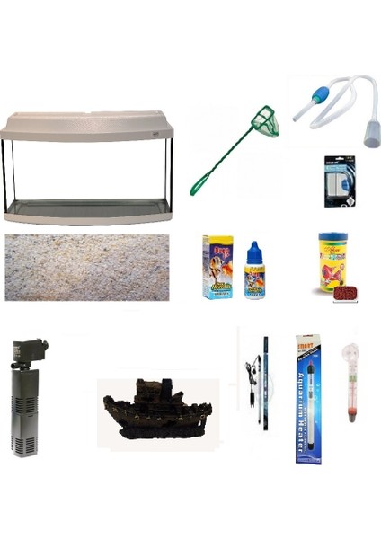 100 cm Akvaryum Beyaz Kapaklı Bombeli Hazır Set KP100BBSET01