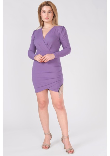 Kadın Etek Ucu Zincirli Elbise Mor fiyatları