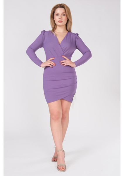 Kadın Etek Ucu Zincirli Elbise Mor modelleri