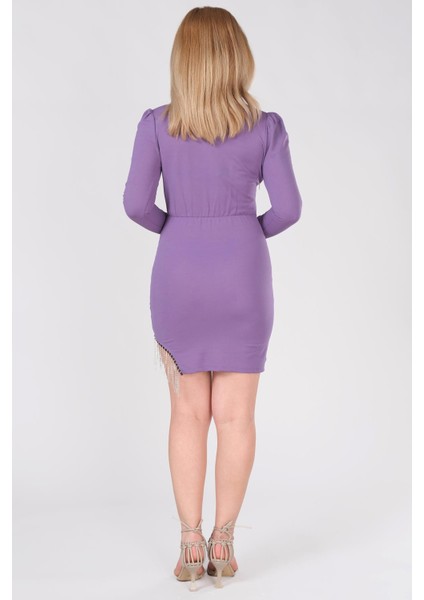 Kadın Etek Ucu Zincirli Elbise Mor indirimleri