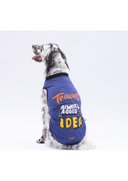 Lacivert Travel Büyük Köpek Tişörtü - Köpek Kıyafeti (15 Kg-45 Kg)