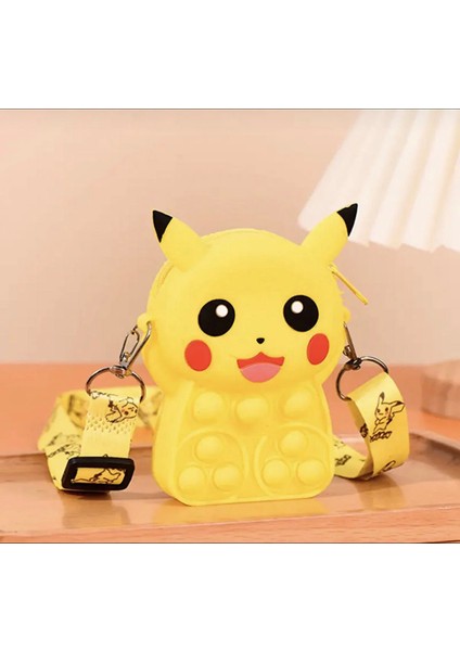 Pokemon Pikachu Kore Tarzı Popit Yan Omuz Askılı Çocuk Silikon Kız Çanta Cüzdan Ayarlanabilir