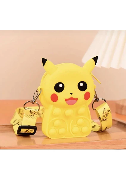 Syn İletişim Pokemon Pikachu Kore Tarzı Popit Yan Omuz Askılı Çocuk Silikon Kız Çanta Cüzdan Ayarlanabilir