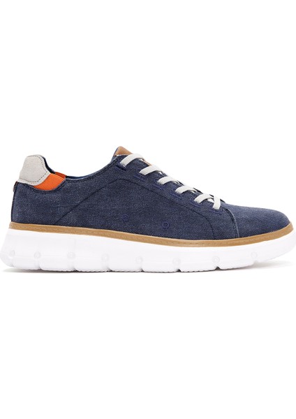 Erkek Lacivert Bağcıklı Kalın Tabanlı Kumaş Sneaker