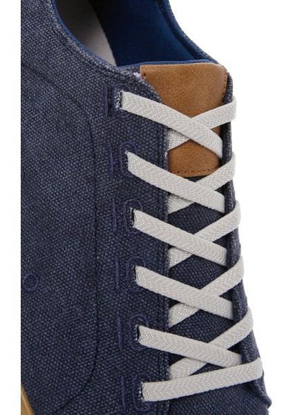 Erkek Lacivert Bağcıklı Kalın Tabanlı Kumaş Sneaker