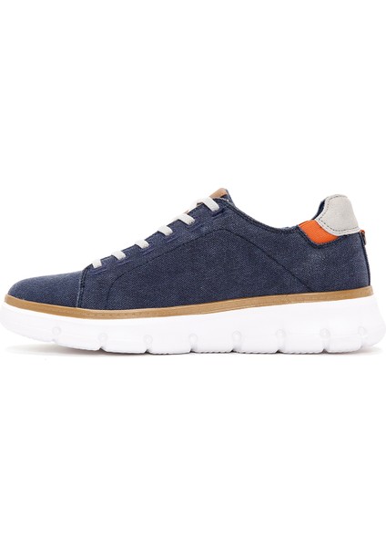Erkek Lacivert Bağcıklı Kalın Tabanlı Kumaş Sneaker