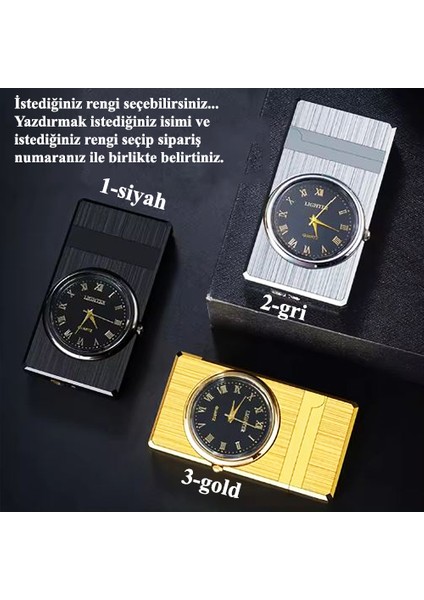 Kişiye Özel Isimli Saatli Metal Gazlı Pürmüz Çakmak (Gold,gri,siyah Renk Mevcut) indirimleri
