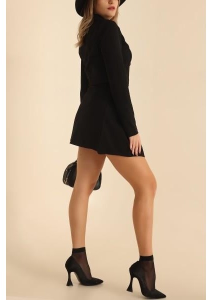 Vioshine Kadın Düğmeli Cepli Etekli Siyah Takım fiyatları