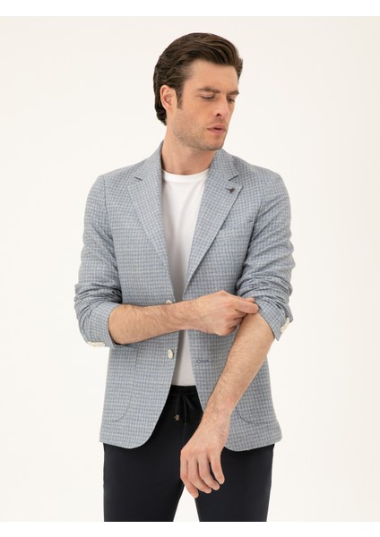 Erkek Siyah Slim Fit Keten Karışımlı Ceket 50294201-VR036