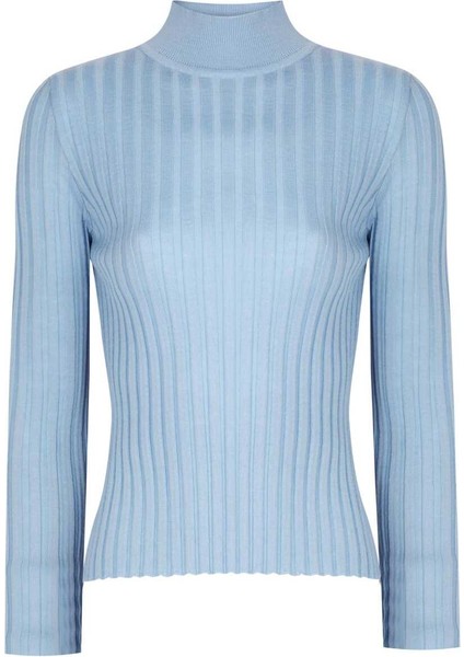 Açık Mavi Yarım Boğazlı Kadın Kazak modelleri