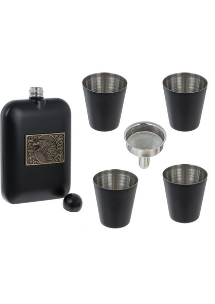Lüks Kartal Logolu Paslanmaz Çelik Içki Matarası Avcı Kamp Outdoor Hediye Seti Cep Matarası 240 Ml.