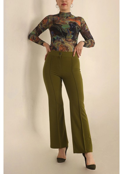 Kadın Çimalı Ispanyol Paça Yüksek Bel Pantolon