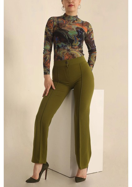 Kadın Çimalı Ispanyol Paça Yüksek Bel Pantolon modelleri