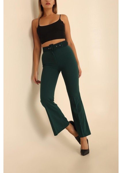 Kadın Kemerli Ispanyol Paça Yüksek Bel Pantolon modelleri