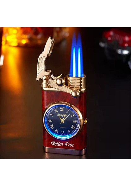 Kişiye Özel Isimli Saatli Pürmüz Gazlı Metal Tasarım Çakmak (Siyah,gri,bordo Renk Mevcut)