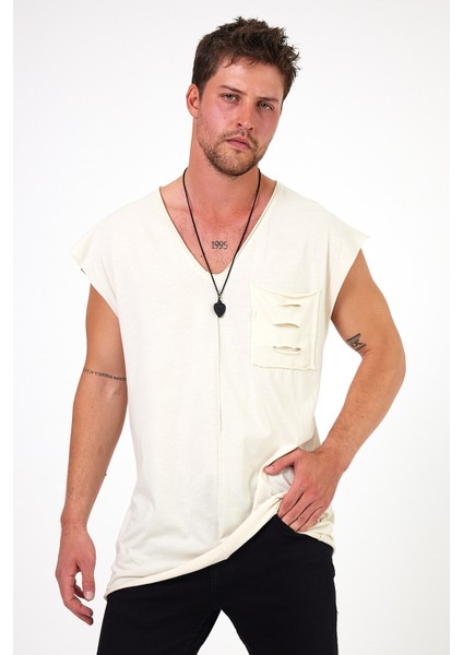 Düşük Omuz Cep Detaylı Oversize V Yaka Atlet fiyatları