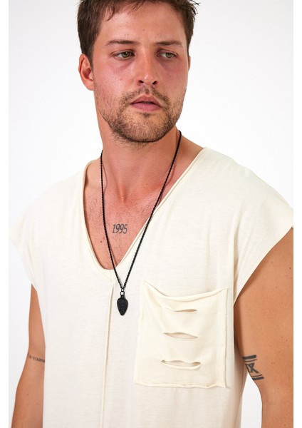 Düşük Omuz Cep Detaylı Oversize V Yaka Atlet fırsatları