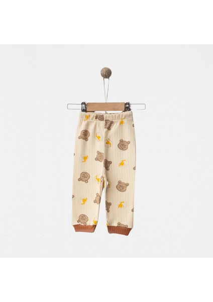 Happy Smile Bear Yazılı ve Ayıcık Desenli % 100 Pamuklu Unisex 3’lü Bilekli Bebek Pantolon modelleri
