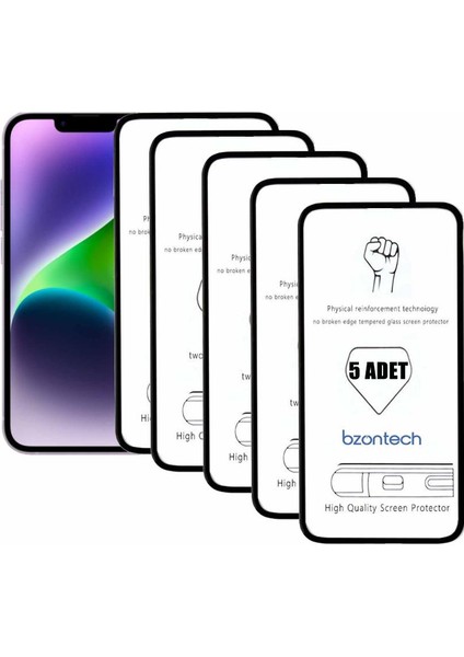Apple iPhone 14 ile Uyumlu Ekran Koruyucu Tam Kaplayan 5li Set