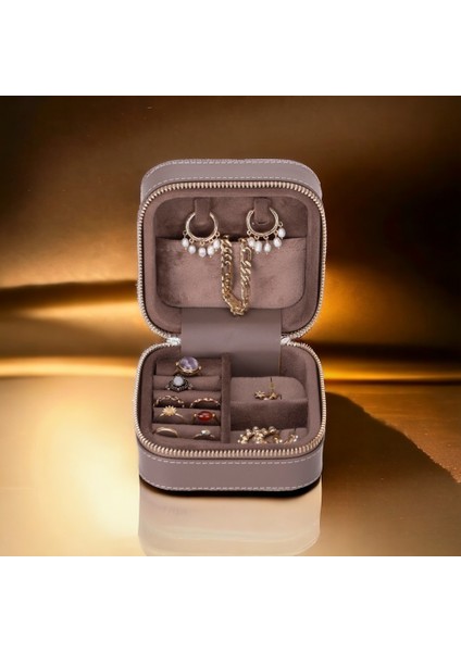 Gerçek Deri Seyahat Boy Takı Organizer Kutusu, Mücevher Aksesuar Çantası, Küpe Kolye Yüzük Düzenleyici fiyatları