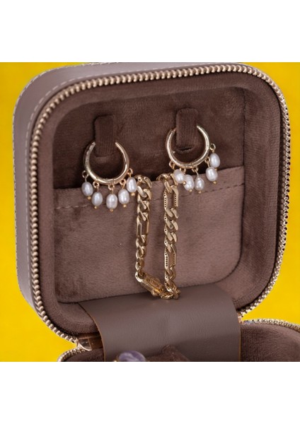 Gerçek Deri Seyahat Boy Takı Organizer Kutusu, Mücevher Aksesuar Çantası, Küpe Kolye Yüzük Düzenleyici fırsatları