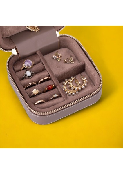 Gerçek Deri Seyahat Boy Takı Organizer Kutusu, Mücevher Aksesuar Çantası, Küpe Kolye Yüzük Düzenleyici indirimleri