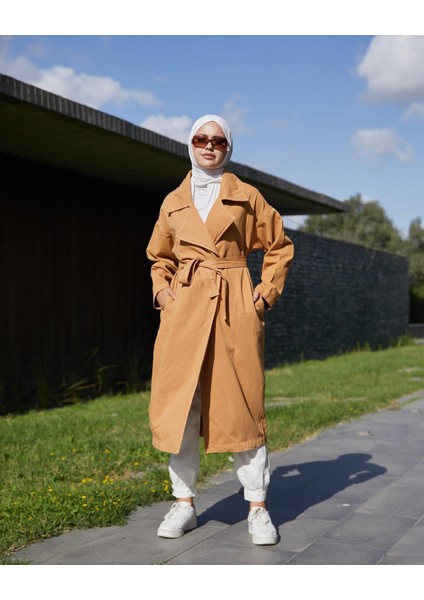 Kadın Kruveza Yaka Kuşaklı Kot Trençkot modelleri