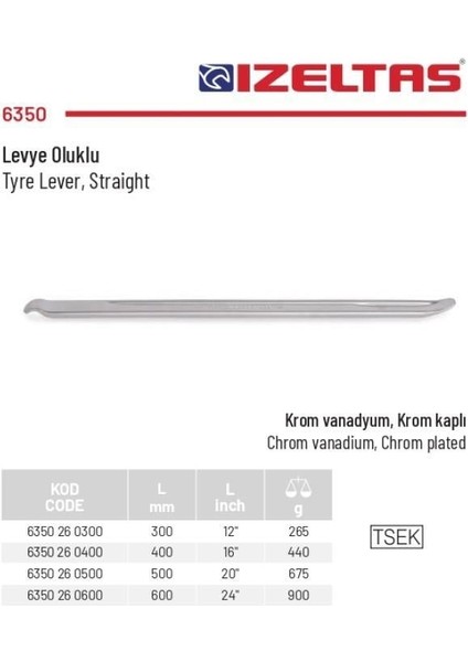 Izeltaş 500 Mm. Levye Oluklu 6350 26 0500