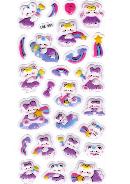 Sticker Kabartmalı Stiker Defter Planlayıcı Etiket (LDE005)-19X9CM - Tavşan Mor Yıldız