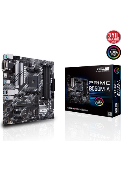 Prıme B550M-A Amd B550 Am4 Ddr4 4400 HDMI DVI VGA Çift M2 Usb3.2 Argb Matx Pcıe 4.0 Ecc Ram Des