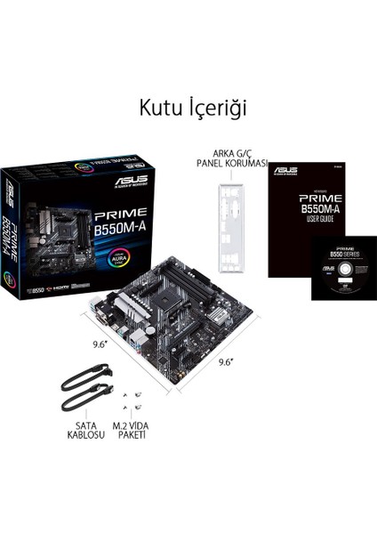 Prıme B550M-A Amd B550 Am4 Ddr4 4400 HDMI DVI VGA Çift M2 Usb3.2 Argb Matx Pcıe 4.0 Ecc Ram Des