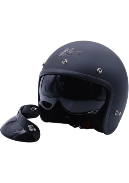 Motosiklet Chopper Cruiser Yarım Açık Kaskı ABS Malzeme Ce Güneş Vizörlü Mat Black Motor Kask