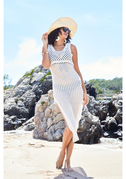 Ajurlu Triko Plaj Elbise 27145