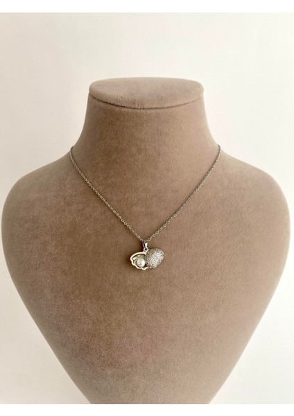 Incili Istiridye Çelik Kolye - Silver