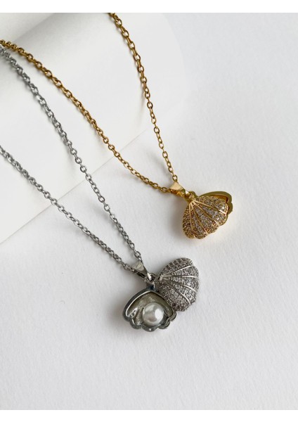 Incili Istiridye Çelik Kolye - Silver fırsatları