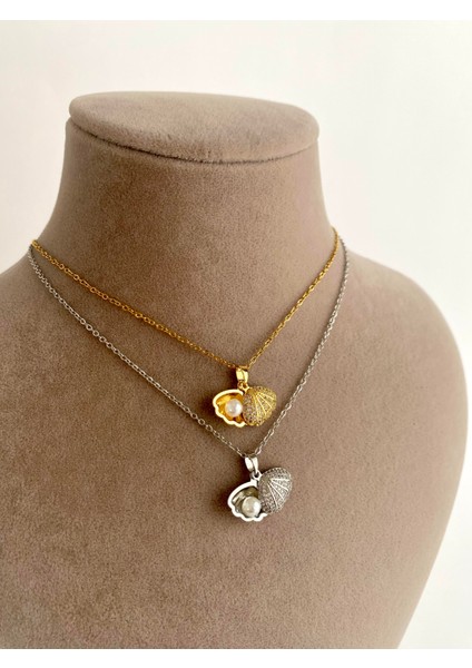 Incili Istiridye Çelik Kolye - Silver indirimleri