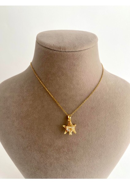 Incili Deniz Yıldızı Çelik Kolye - Gold fiyatları